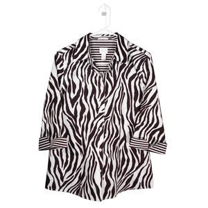 Chico's Women's Shirt Button Up Zebra Animal Print No Iron Blouse Top 1 US M/8